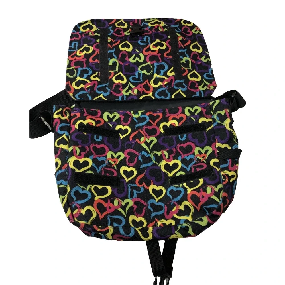 Yak Pak Black Brights Hearts Messenger Bag Bookbag Travel Shoulder Strap Bag